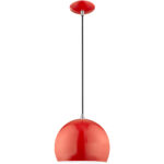 1 Light Shiny Red Mini Pendant with Shiny Red Metal Shade with Shiny White Finish Inside Shade-Lighting LumensPendant Lights