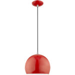 1 Light Shiny Red Mini Pendant with Shiny Red Metal Shade with Shiny White Finish Inside Shade-Lighting LumensPendant Lights