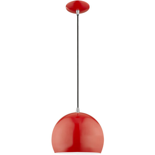 1 Light Shiny Red Mini Pendant with Shiny Red Metal Shade with Shiny White Finish Inside Shade-Lighting LumensPendant Lights