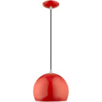 1 Light Shiny Red Mini Pendant with Shiny Red Metal Shade with Shiny White Finish Inside Shade-Lighting LumensPendant Lights