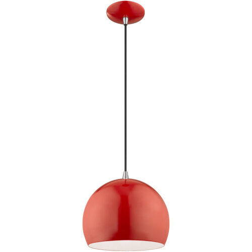 1 Light Shiny Red Mini Pendant with Shiny Red Metal Shade with Shiny White Finish Inside Shade-Lighting LumensPendant Lights