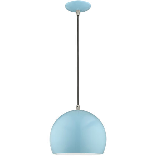 1 Light Shiny Baby Blue Mini Pendant with Shiny Baby Blue Metal Shade with Shiny White Finish Inside Shade-Lighting LumensPendant Lights