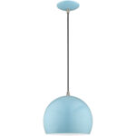 1 Light Shiny Baby Blue Mini Pendant with Shiny Baby Blue Metal Shade with Shiny White Finish Inside Shade-Lighting LumensPendant Lights