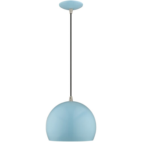 1 Light Shiny Baby Blue Mini Pendant with Shiny Baby Blue Metal Shade with Shiny White Finish Inside Shade-Lighting LumensPendant Lights