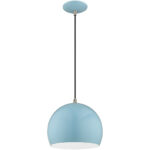 1 Light Shiny Baby Blue Mini Pendant with Shiny Baby Blue Metal Shade with Shiny White Finish Inside Shade-Lighting LumensPendant Lights