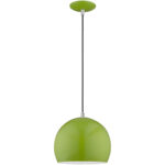 1 Light Shiny Apple Green Mini Pendant with Shiny Apple Green Metal Shade with Shiny White Finish Inside Shade-Lighting LumensPendant Lights