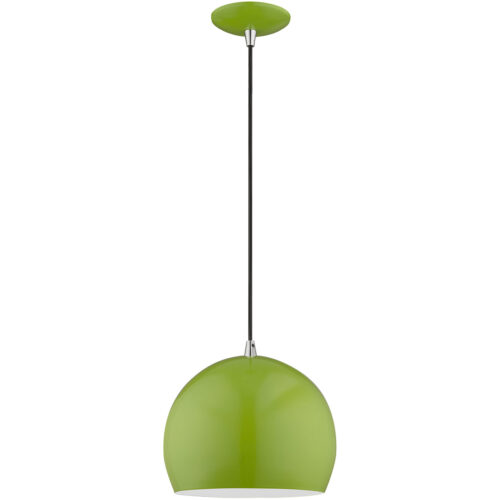 1 Light Shiny Apple Green Mini Pendant with Shiny Apple Green Metal Shade with Shiny White Finish Inside Shade-Lighting LumensPendant Lights