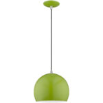 1 Light Shiny Apple Green Mini Pendant with Shiny Apple Green Metal Shade with Shiny White Finish Inside Shade-Lighting LumensPendant Lights