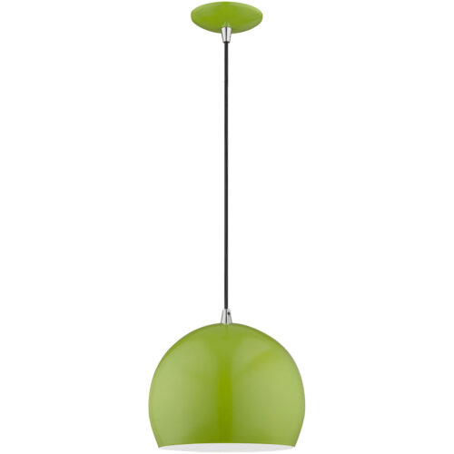 1 Light Shiny Apple Green Mini Pendant with Shiny Apple Green Metal Shade with Shiny White Finish Inside Shade-Lighting LumensPendant Lights