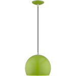 1 Light Shiny Apple Green Mini Pendant with Shiny Apple Green Metal Shade with Shiny White Finish Inside Shade-Lighting LumensPendant Lights