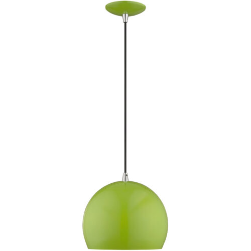 1 Light Shiny Apple Green Mini Pendant with Shiny Apple Green Metal Shade with Shiny White Finish Inside Shade-Lighting LumensPendant Lights