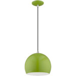 1 Light Shiny Apple Green Mini Pendant with Shiny Apple Green Metal Shade with Shiny White Finish Inside Shade-Lighting LumensPendant Lights