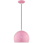 1 Light Shiny Pink Mini Pendant with Shiny Pink Metal Shade with Shiny White Finish Inside Shade-Lighting LumensPendant Lights