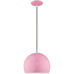 1 Light Shiny Pink Mini Pendant with Shiny Pink Metal Shade with Shiny White Finish Inside Shade-Lighting LumensPendant Lights