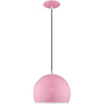 1 Light Shiny Pink Mini Pendant with Shiny Pink Metal Shade with Shiny White Finish Inside Shade-Lighting LumensPendant Lights