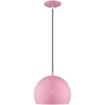 1 Light Shiny Pink Mini Pendant with Shiny Pink Metal Shade with Shiny White Finish Inside Shade-Lighting LumensPendant Lights