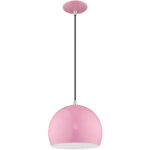 1 Light Shiny Pink Mini Pendant with Shiny Pink Metal Shade with Shiny White Finish Inside Shade-Lighting LumensPendant Lights