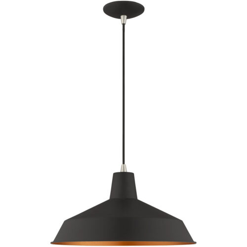 1 Light Black Mini Pendant with Black Metal Shade with Gold Finish Inside Shade-Lighting LumensPendant Lights