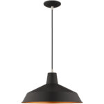 1 Light Black Mini Pendant with Black Metal Shade with Gold Finish Inside Shade-Lighting LumensPendant Lights