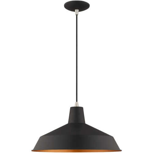 1 Light Black Mini Pendant with Black Metal Shade with Gold Finish Inside Shade-Lighting LumensPendant Lights