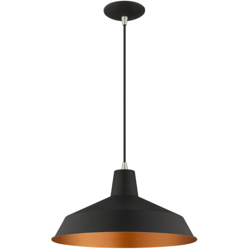 1 Light Black Mini Pendant with Black Metal Shade with Gold Finish Inside Shade-Lighting LumensPendant Lights