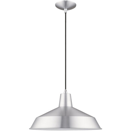 1 Light Brushed Aluminum Mini Pendant with Brushed Aluminum Metal Shade with Shiny White Finish Inside Shade-Lighting LumensPendant Lights