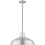 1 Light Brushed Aluminum Mini Pendant with Brushed Aluminum Metal Shade with Shiny White Finish Inside Shade-Lighting LumensPendant Lights