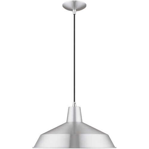 1 Light Brushed Aluminum Mini Pendant with Brushed Aluminum Metal Shade with Shiny White Finish Inside Shade-Lighting LumensPendant Lights