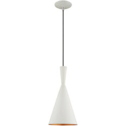 1 Light White Mini Pendant with White Metal Shade with Gold Finish Inside Shade-Lighting LumensPendant Lights