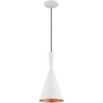 1 Light White Mini Pendant with White Metal Shade with Gold Finish Inside Shade-Lighting LumensPendant Lights