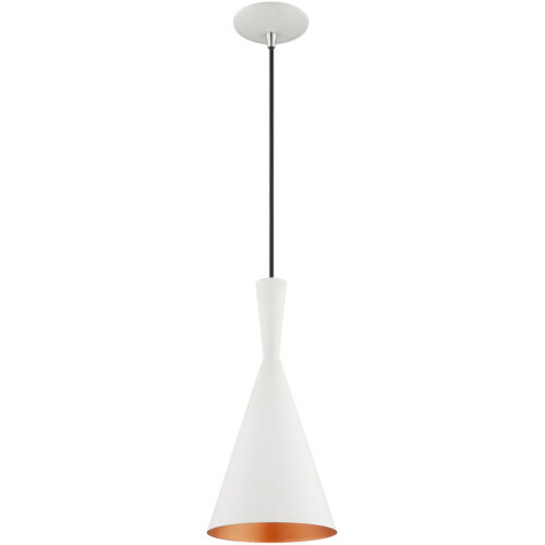 1 Light White Mini Pendant with White Metal Shade with Gold Finish Inside Shade-Lighting LumensPendant Lights