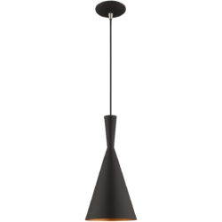 1 Light Black Mini Pendant with Black Metal Shade with Gold Finish Inside Shade-Lighting LumensPendant Lights