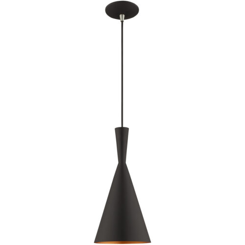 1 Light Black Mini Pendant with Black Metal Shade with Gold Finish Inside Shade-Lighting LumensPendant Lights