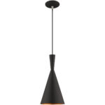 1 Light Black Mini Pendant with Black Metal Shade with Gold Finish Inside Shade-Lighting LumensPendant Lights