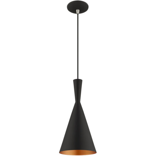 1 Light Black Mini Pendant with Black Metal Shade with Gold Finish Inside Shade-Lighting LumensPendant Lights