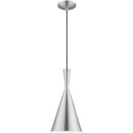 1 Light Brushed Aluminum Mini Pendant with Brushed Aluminum Metal Shade with Shiny White Finish Inside Shade-Lighting LumensPendant Lights