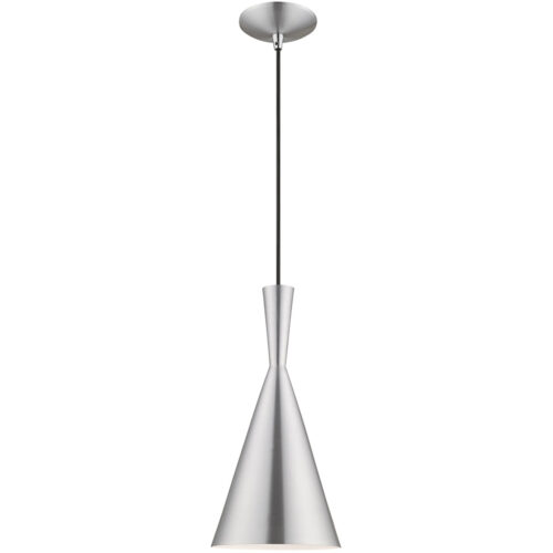 1 Light Brushed Aluminum Mini Pendant with Brushed Aluminum Metal Shade with Shiny White Finish Inside Shade-Lighting LumensPendant Lights