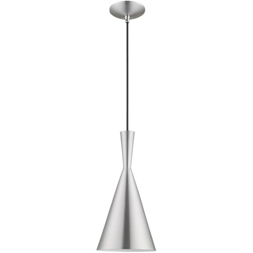 1 Light Brushed Aluminum Mini Pendant with Brushed Aluminum Metal Shade with Shiny White Finish Inside Shade-Lighting LumensPendant Lights