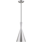 1 Light Brushed Aluminum Mini Pendant with Brushed Aluminum Metal Shade with Shiny White Finish Inside Shade-Lighting LumensPendant Lights