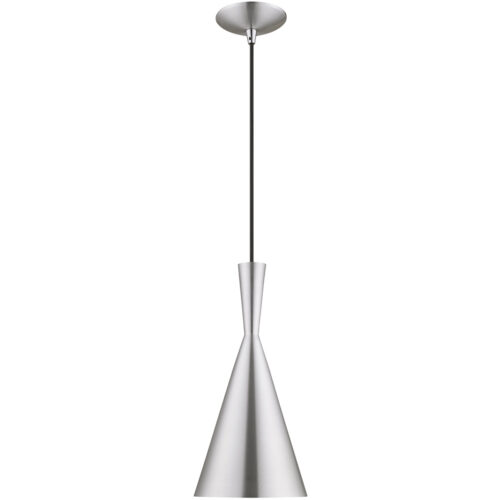 1 Light Brushed Aluminum Mini Pendant with Brushed Aluminum Metal Shade with Shiny White Finish Inside Shade-Lighting LumensPendant Lights