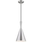 1 Light Brushed Aluminum Mini Pendant with Brushed Aluminum Metal Shade with Shiny White Finish Inside Shade-Lighting LumensPendant Lights