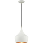 1 Light White Mini Pendant with White Metal Shade with Gold Finish Inside Shade-Lighting LumensPendant Lights