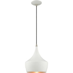 1 Light White Mini Pendant with White Metal Shade with Gold Finish Inside Shade-Lighting LumensPendant Lights