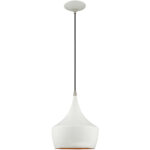 1 Light White Mini Pendant with White Metal Shade with Gold Finish Inside Shade-Lighting LumensPendant Lights