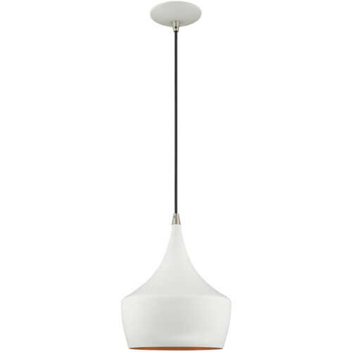 1 Light White Mini Pendant with White Metal Shade with Gold Finish Inside Shade-Lighting LumensPendant Lights