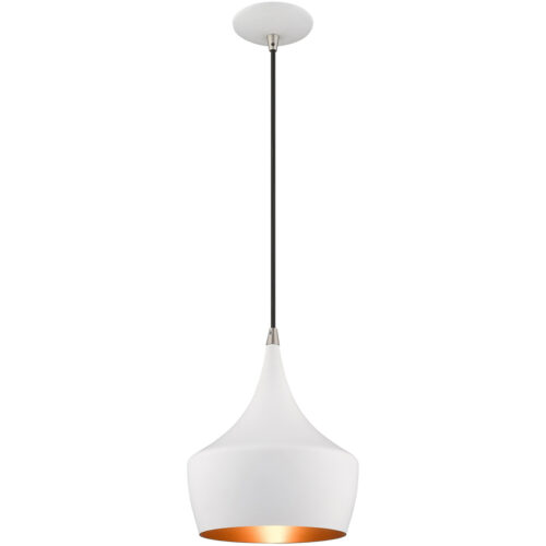 1 Light White Mini Pendant with White Metal Shade with Gold Finish Inside Shade-Lighting LumensPendant Lights