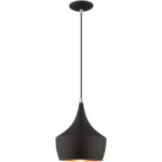 1 Light Black Mini Pendant with Black Metal Shade with Gold Finish Inside Shade-Lighting LumensPendant Lights