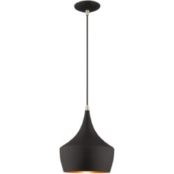 1 Light Black Mini Pendant with Black Metal Shade with Gold Finish Inside Shade-Lighting LumensPendant Lights