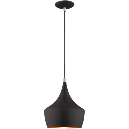 1 Light Black Mini Pendant with Black Metal Shade with Gold Finish Inside Shade-Lighting LumensPendant Lights