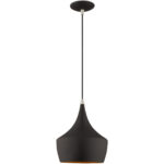 1 Light Black Mini Pendant with Black Metal Shade with Gold Finish Inside Shade-Lighting LumensPendant Lights